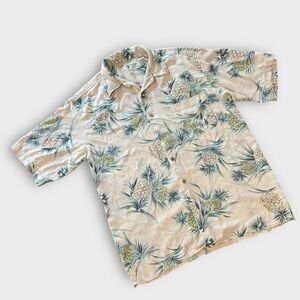 Vintage 100% Silk Hawaiian Aloha Shirt Sz L Tropical Resort Wear Beach Vacation